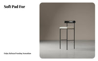 Industrial Design Minimalist High-Legged Stool Designer Inspired Counter Chair Padded Backrest Home Furniture Upholstered Seat for Interior Designers, Business Owners, Cafe, Restaurant, Kitchen Island, Dining Room