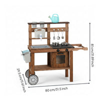 Built-in Sink Outdoor Wooden Play Kitchen Light Blue Panels Kids Outdoor Kitchen Storage Shelves Pretend Cooking Playset Cabinet-Style