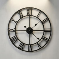 Unframed Frame Black Roman Numeral Wall Metal Frame Wall Clock Retro Noiseless Round Wall Metal Frame Wall Clock European Style Home Decor Decorative for Living Room