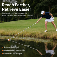 Extendable Golf Ball Retriever, Portable Automatic Locking Golf Ball Picker, Orange Telescopic Retriever for Lakes