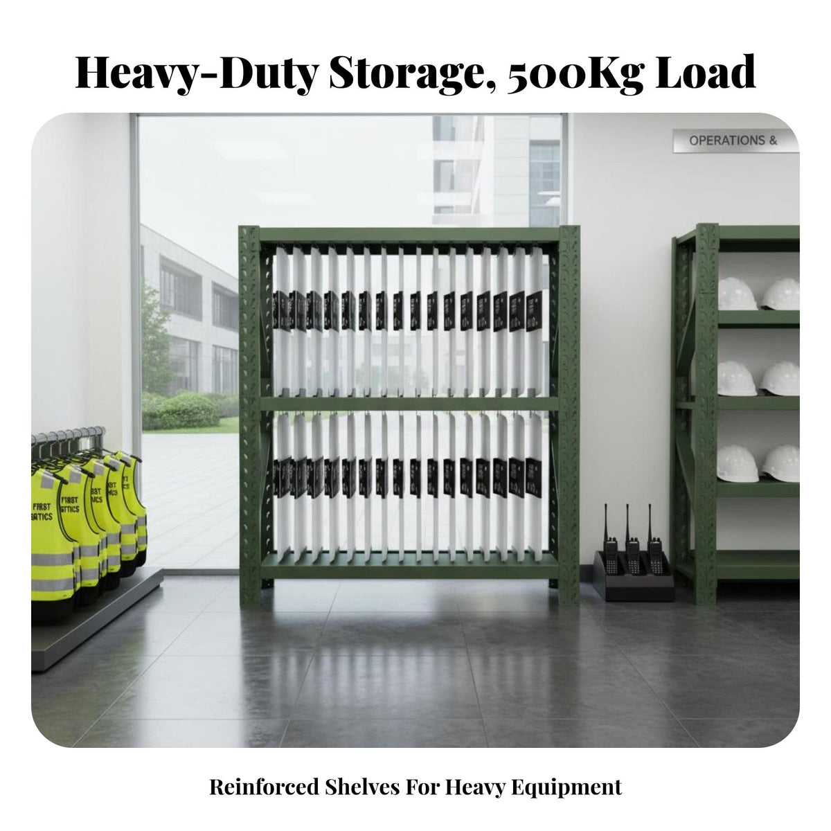 Storage Rack Stable Structure Fire Tool Display Stand Cold Rolled Steel Heavy Duty Equipment Shelf for Emergency Responders, Warehouse