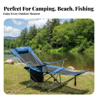 Foldable Design Reclining Camp Lounger Adjustable Recline Lounge Chair Lightweight Portable Seating Heavy Duty Frame for Beachgoers, Office Workers, Beach, Fishing, Camping, Backyard