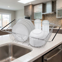 Dish Rack and Sink Drainer with Wire Grid, Stainless Steel Drainer Rack for Kitchen Sink, Space Saving Design for Food Waste and Clean Dishes