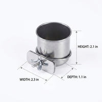 Bird Feeder Cup with Fastener, Stainless Steel Single Clasp Bowl Feeding Dish, Rolled Edge Steel Bowl for Budgie and Cockatiel Hanging Parrot Feeder