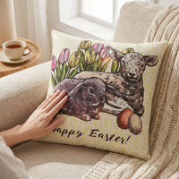 Easter Pillow Cover Seasonal Accent Decorative Bunny Throw Pillow Cover Invisible Zipper Easter Pillowcase for Kids, Homeowners, Bedroom, Chair, Bench