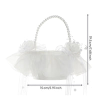Tulle Flower Girl Basket Beaded Basket with Pearl Handle Lightweight Elegant for Brides