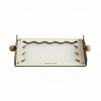 Tabletop Storage Tray Ribbed Tray with Wooden Handles Wavy Organizer for Living Room