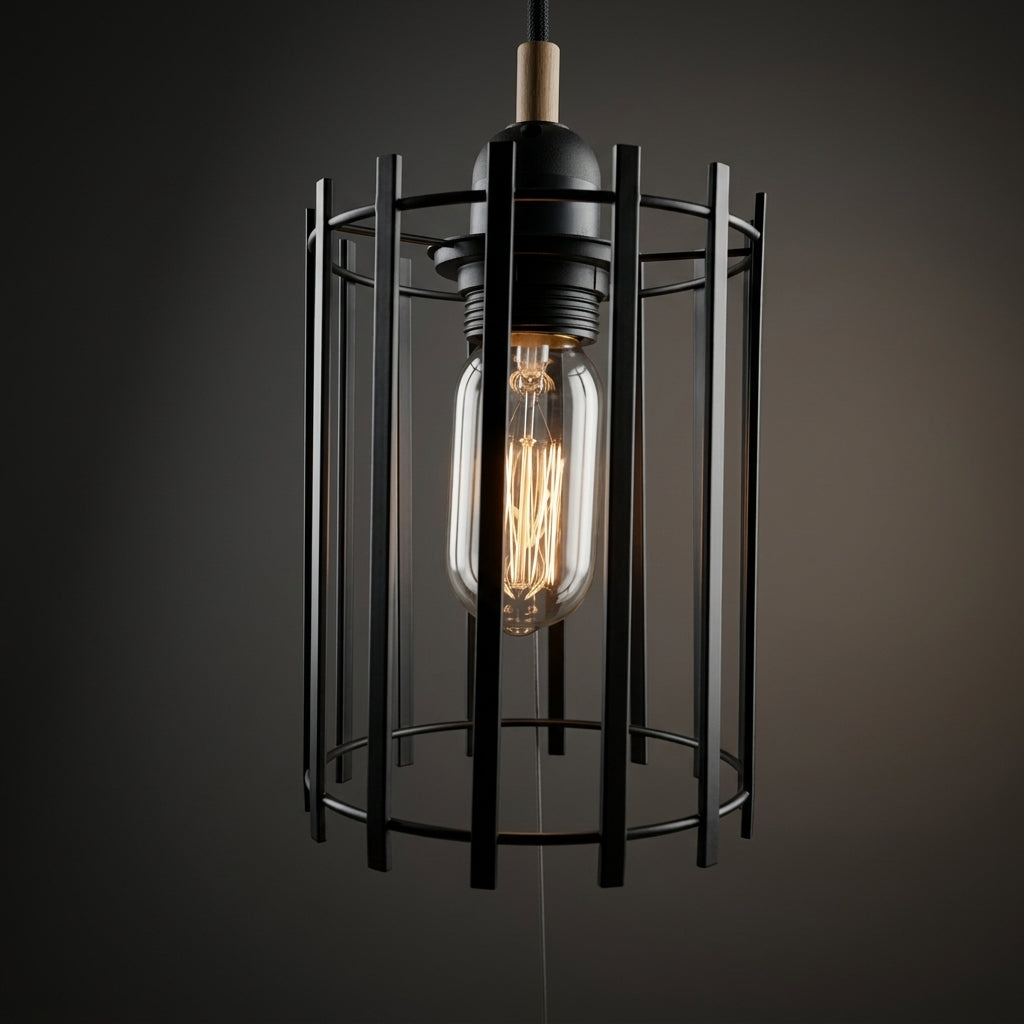 Light Shade for Home Decor and Pendant Light, Matte Black Iron Basket for Living Room, Oval Cage Design Kitchen Lighting, 1 Pack Ceiling Pendant