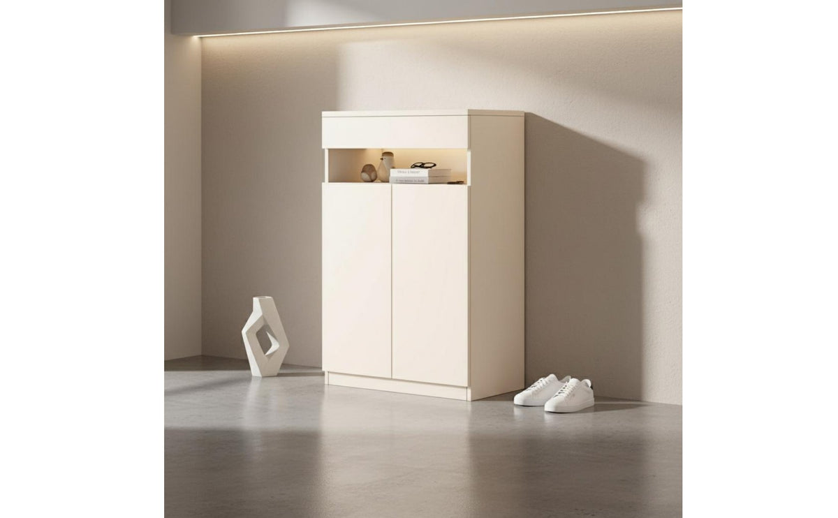 Multi-Layer Design Modern Shoe Rack Cabinet Built-in Accent Light Entryway Storage Bench for Balcony