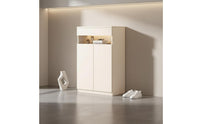 Multi-Layer Design Modern Shoe Rack Cabinet Built-in Accent Light Entryway Storage Bench for Balcony