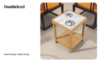 Marble Pattern Top Beverage Stand with Container Insert Sturdy Construction Tea Table Two-Tier Design Small Furniture for Mahjong Players, Homeowners, Game Room, Lounge