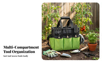 10 Pockets Heavy Duty Garden Tool Bag Self-Standing Frame Garden Tool Bag Multifunction for Gardeners, Yard Work, Outdoor, Home Improvement