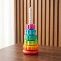 Rotate Rainbow Stacking Column Smooth-Edged Rotating Stacker Interlocking Stacking Toy with Spiral Post Textured for Toddlers, Babies, Playroom, Classroom