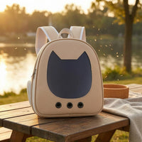 Khaki Cat Ear Backpack Carrier Mesh Pockets Clear Front Pet Backpack Ventilation Holes for Transport