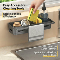 Bathroom Sink Organizer, Freestanding Draining Racks for Kitchen, No Drill Countertop Basket for Home Cooks, Versatile & Sponge Holder