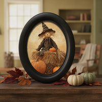 Oval Picture Frame Black Picture Frame with Insert Wooden for Halloween, Creepy Dwelling
