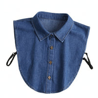 Detachable Denim Shirt Front Insert Button-down Half Shirt for Women, Students, Layered-Look, Office, School