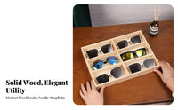 Solid Wood Eyewear Organizer Compartmentalized Design Sunglasses Organizer Tray Easy Access Wooden Sunglasses Display Tray for Retailers, Market Stall