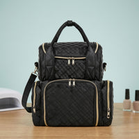 Cosmetic Organizer Bag Quilted Makeup Bag with Shoulder Strap Nail Art Organizer Structured Multi-Compartment for Travelers