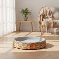 Cat Bed with Raised boarder Cat Basket Bed Scratch-Resistant Woven Basket for Floor