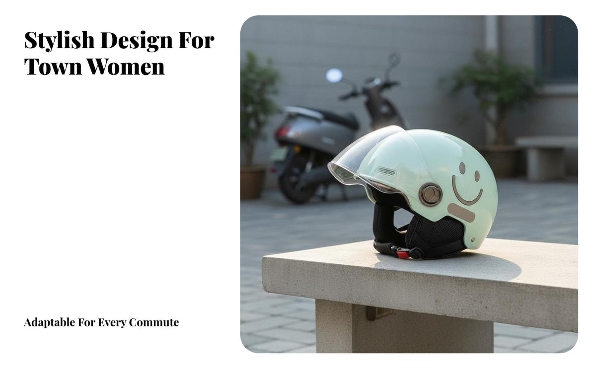 Helmet Four-Season Open Face Helmet with Visor Lightweight Guarding Headwear for Women, Commuting