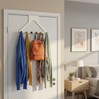 No-Drill Installation over-the-Door Hook Rack Heavy Duty 6-Hook Clothes Hanger Tangle-Snag-Resistant Round Hooks Household Storage for Bedroom, Entryway, Bathroom