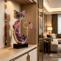 Luxury Crystal Lucky Cat Figurine for Entryway, TV Cabinet, Office Desk, Grand Opening Gift