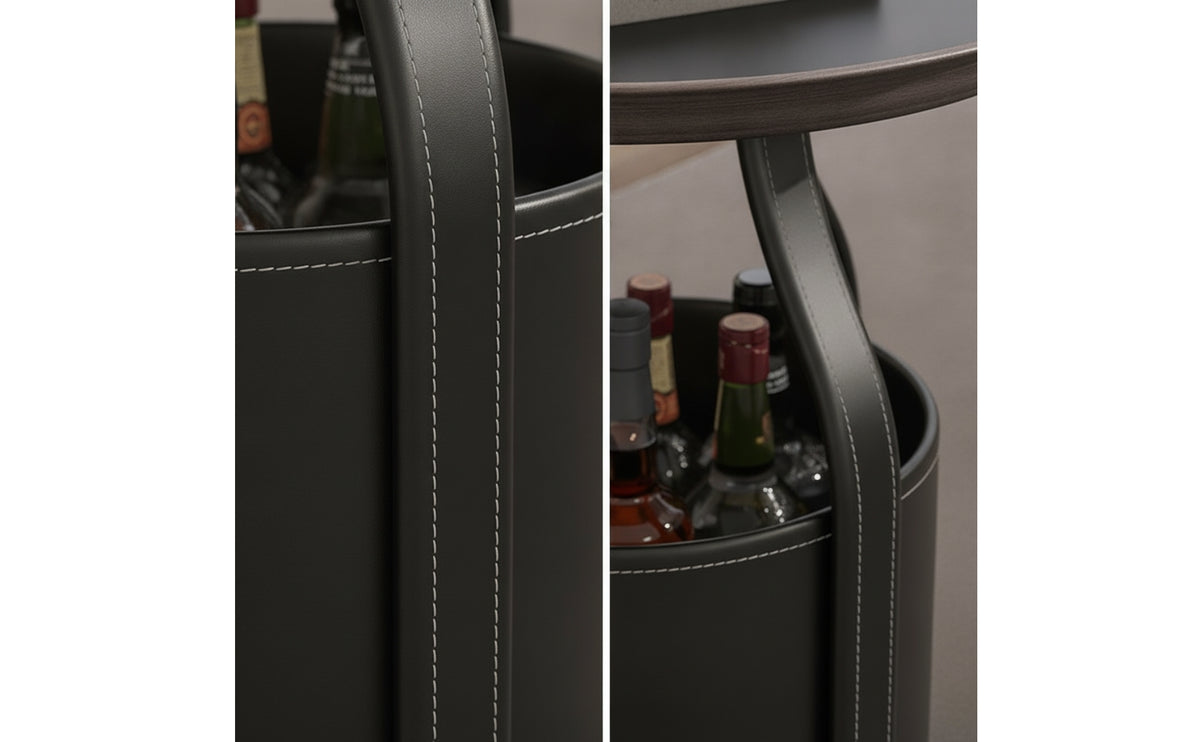 Side Table with Storage Round Side Table Leather Nightstand for Living Room, Bedroom