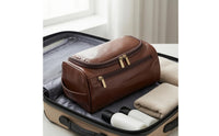 Front Zipper Pocket Barrel Toiletry Bag PU Leather Cosmetic Bag Glossy Finish Travel Cosmetics Case