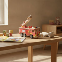 Wooden Fire Truck Wooden Fire Engine Realistic Toy for Desk, Shelf
