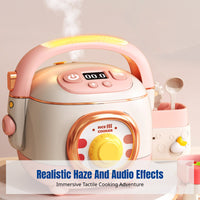 Kids Kitchen Toy Rice Cooker, Steam Spray Playset, Multifunction Pretend Cooking Set with Light & Sound, Early Education, Boys & Girls