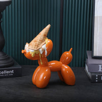 Glossy Balloon Dog with Ice Cream Cone Creative Balloon Dog Figurine Cute Desk Decor Adorable for Creatives, Office, Studio