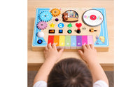 Wooden Busy Board Featuring a Piano Interactive DJ Busy Board Educational for Kids, Travel