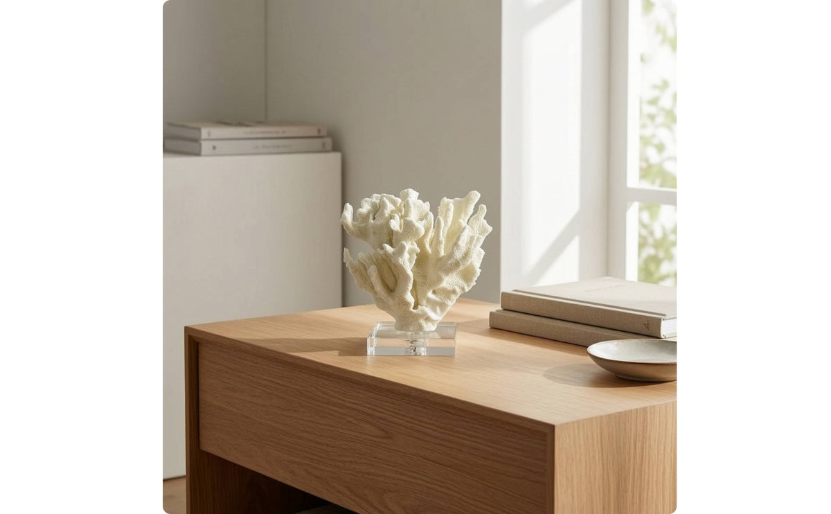 Coral Sculpture with Acrylic Base Textured Coral Sculpture Seaside-Themed for Living Room, Hotel Reception Area, Guesthouse