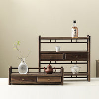 Walnut Wood Storage Rack with Drawer for Tea Set and Decor