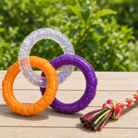 Interlocking Ring Toy with Rope Rubber Ring and Rope Tug Toy Interactive for Dogs, Young Dogs, Chewing, Indoor Play, Training