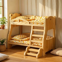 Doll Bed with Stairs Rounded Corners Dollhouse Bunk Bed Furniture for Young Children, Pretend Play