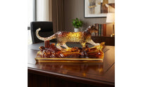 Leaping Cat Ornament Honey-Hued Animal Statue Modern Decor for Office