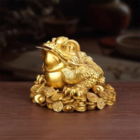 Fortune Toad Figurine with Treasure Bowl for Home or Office Decor