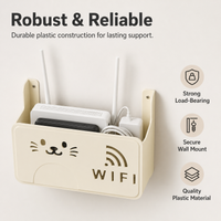 Wall Mounted Cable Tidy Box for Router, Drill Cable Management Box, 24.5x14x6cm Cartoon Cat Design, Home Office Organiser