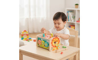 Multifunctional Lion Pounding Bench Hand-Eye Coordination Pounding Bench with Mallet Fine Motor Wooden Activity Box Educational for Preschoolers, Classroom