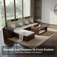 Wooden Living Room Furniture Set New Chinese aesthetic Multi-Piece Seating Group sturdy Wood Construction Couch Collection for Adults, Villa, Home, Lounge