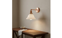 Brass Wall Lamp Foldable White Glass Shade Sconce for Study