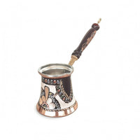 Enamel Decorated Handmade Copper Coffee Pot Floral Design Wood Handle Coffee Pot