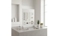 Metal Pegboard Display Stand Portable Metal Pegboard Display Space-Saving Freestanding Perforated Panel for Vendors, Desk