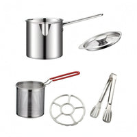 Polished Silver Stainless Steel Fryer Pot Long Handle Frying Pot Rolled Rim Cookware Pouring Notch