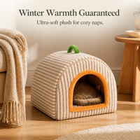 Enclosed Warm Cat Bed with Door Curtain, Plush Pet Sleeping Bag for Winter, Washable Cat House & Dog Sofa