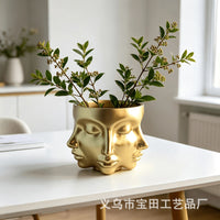 跨境多面脸花盆室内桌面盆栽花盆庭院花园种植装饰树脂家居摆件