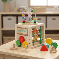 Early Learning Wooden Activity Cube Color Recognition Educational Busy Cube Safe and Sturdy for Children, Toddlers, Home, Preschool