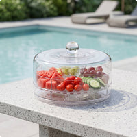 Rotating Serving Tray with Dome Lid Clear Fridge Storage Container Transparent Organizer for Hosts, Kitchen Countertop, Dining Table